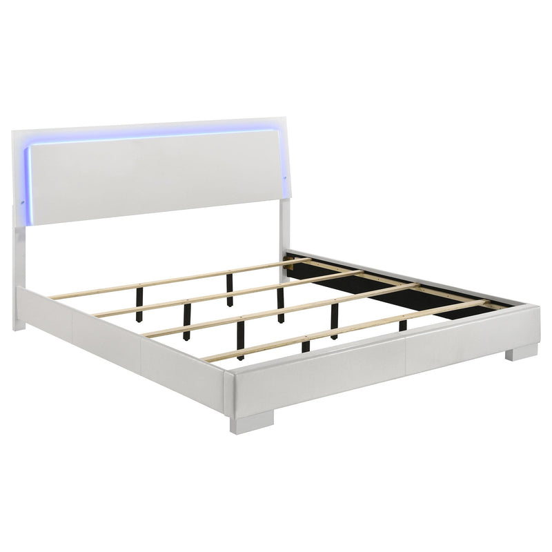 Felicity Eastern King Panel Bed with LED Lighting Glossy White