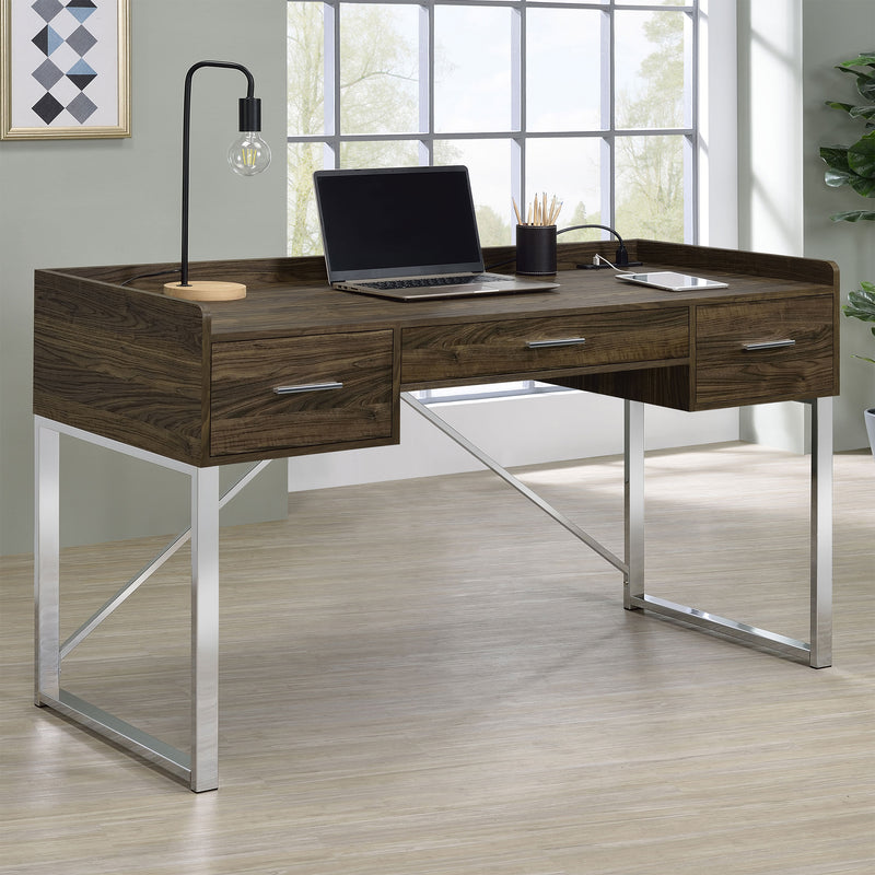 Angelica 3-drawer Writing Desk Walnut and Chrome image