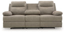 Side-Swipe Reclining Sofa with Drop Down Table