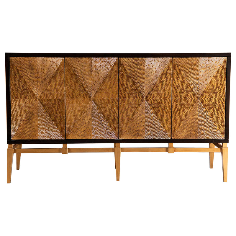 Zira Sunburst 4-door Accent Cabinet Brown and Antique Gold