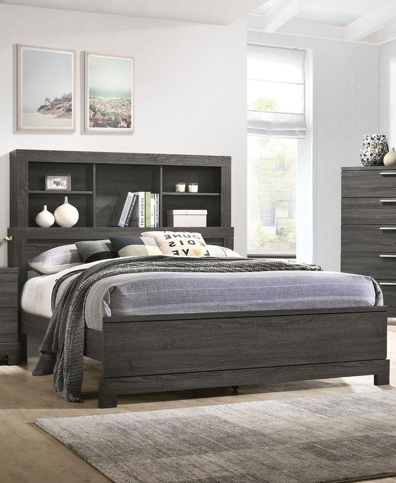 Acme Furniture Lantha Queen Bookcase Panel Bed in Grey Oak 22030Q image