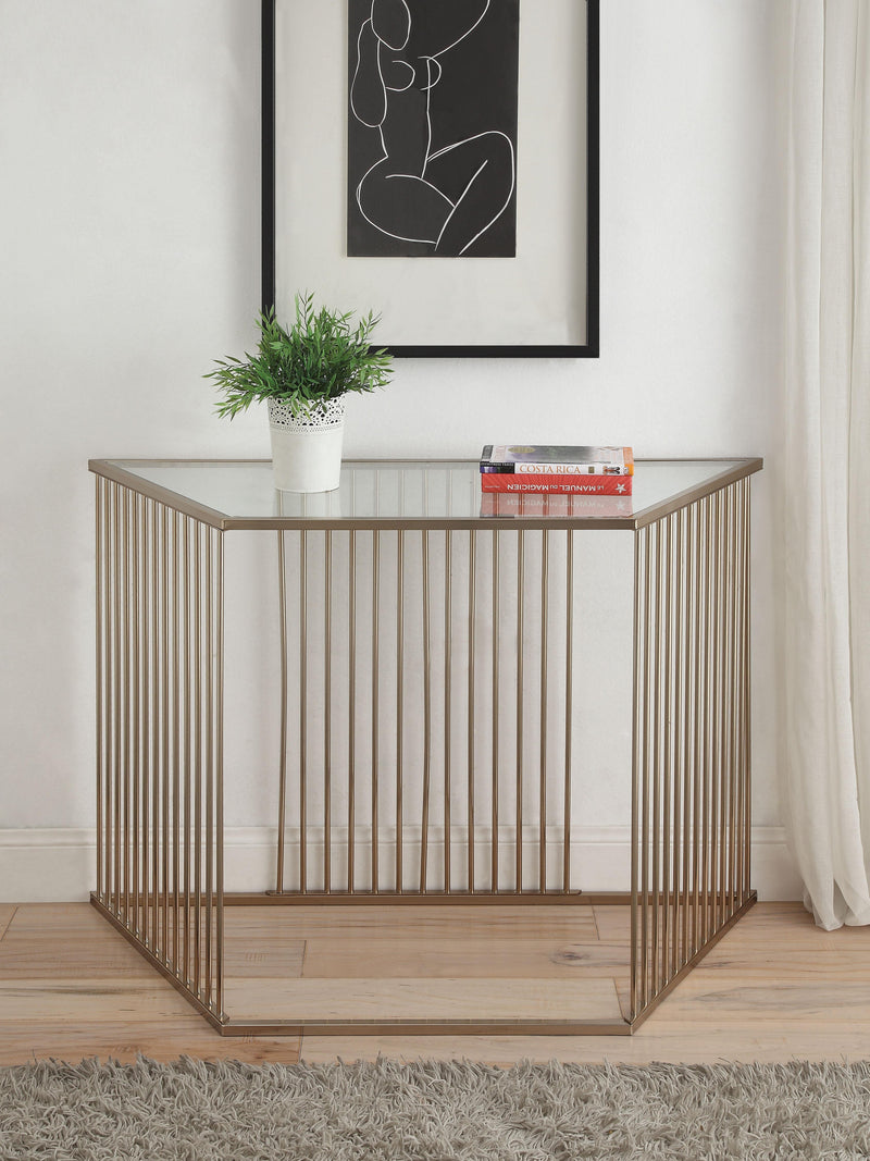 Oaklie Champagne & Clear Glass Sofa Table