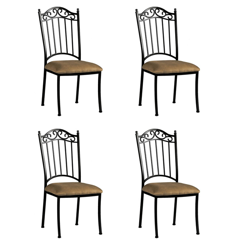 0710 Transitional Style Dining Set with Wrought Iron Glass Table & Chairs