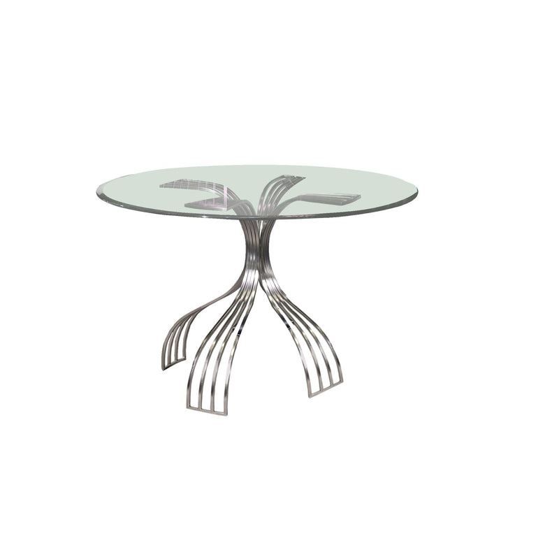 ASHTYN Contemporary Glass Dining Table w/ Sloping Design Brushed Nickel Base