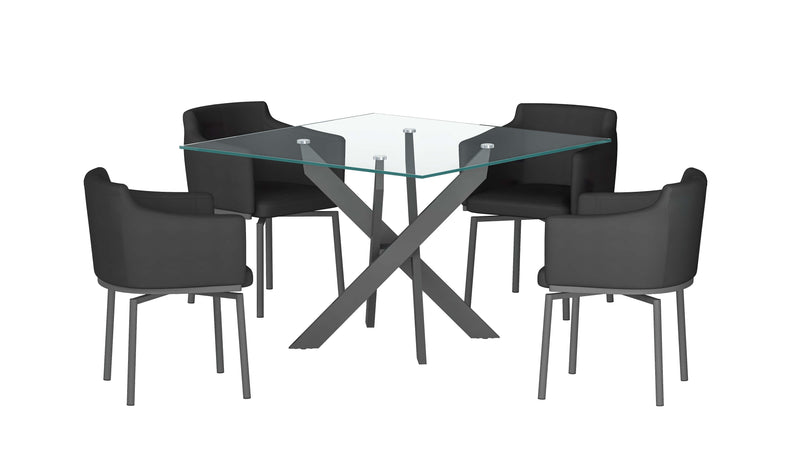 PIXIE-BLK Contemporary Round Glass Dining Table w/ Criss-Cross Base