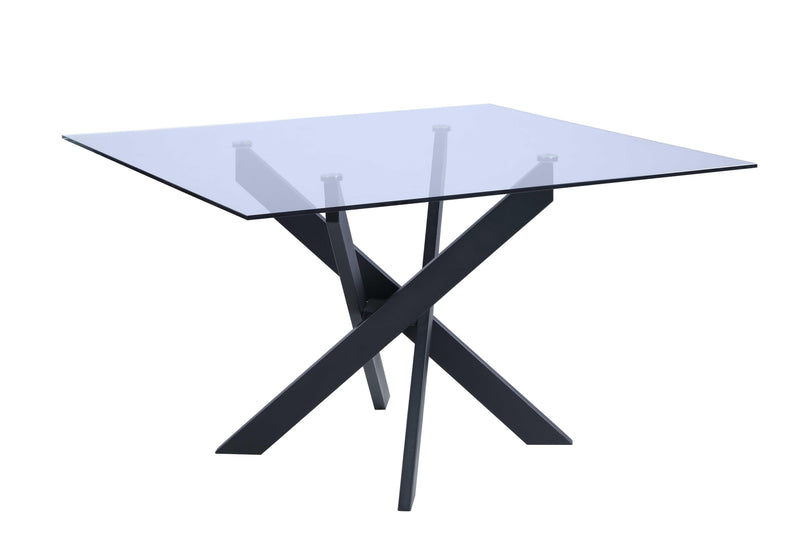PIXIE-BLK Contemporary Round Glass Dining Table w/ Criss-Cross Base