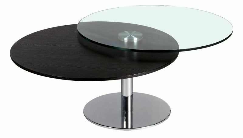 8176 Contemporary Dual Round Top Motion Cocktail Table w/ Glass & Solid Wood Top