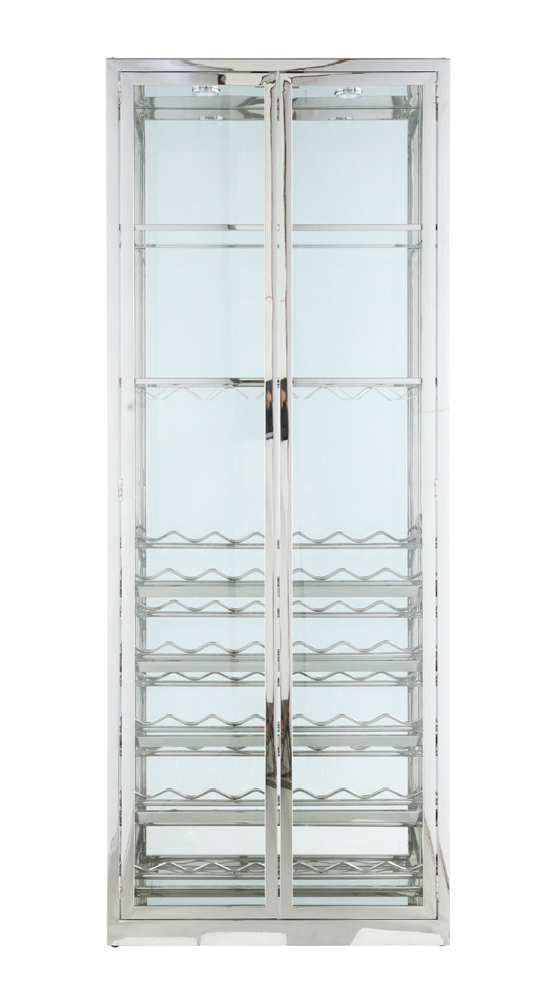 6655 Contemporary Glass Curio w/ Wine & Stemware Racks