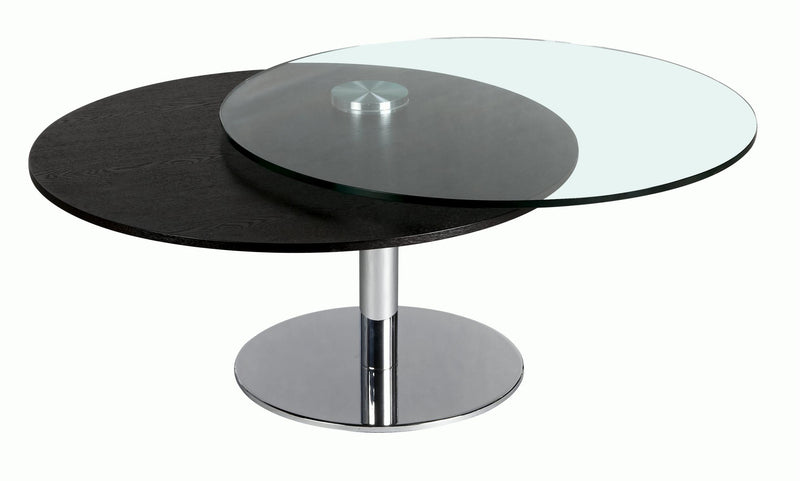 8176 Contemporary Dual Round Top Motion Cocktail Table w/ Glass & Solid Wood Top
