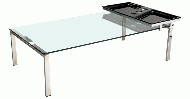 8151 Contemporary 30"x 55" Glass Top Cocktail Table w/ Acrylic Motion Tray