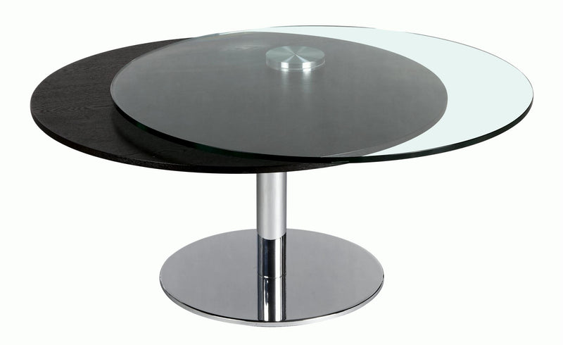 8176 Contemporary Dual Round Top Motion Cocktail Table w/ Glass & Solid Wood Top