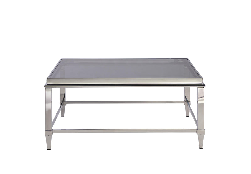 2035 Contemporary Square Cocktail Table w/ Glass Top & Gray Trim