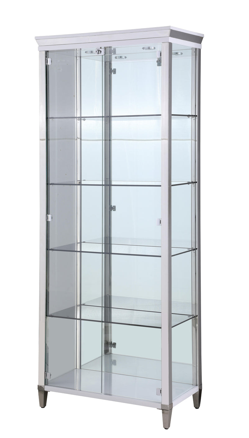 6652-CUR Contemporary Tempered Glass Curio w/ Shelves, Lighting & Locking Doors