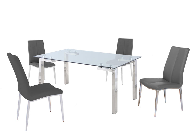 CRISTINA Contemporary Dining Set w/ Glass Table & Upholstered Chairs