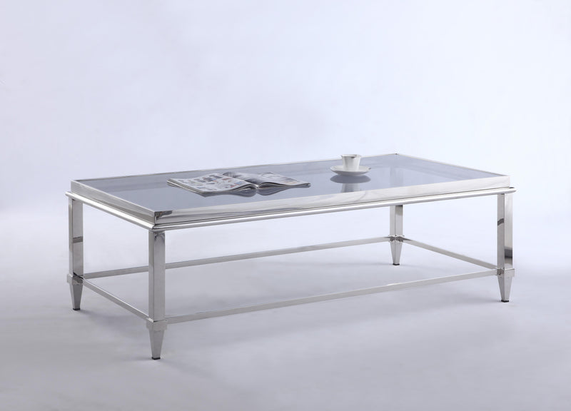 2035 Contemporary Rectangular Cocktail Table w/ Glass Top & Gray Trim