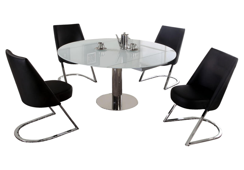 TAMI Contemporary Dining Set w/ Motion-Extendable Glass Table & 4 Chairs