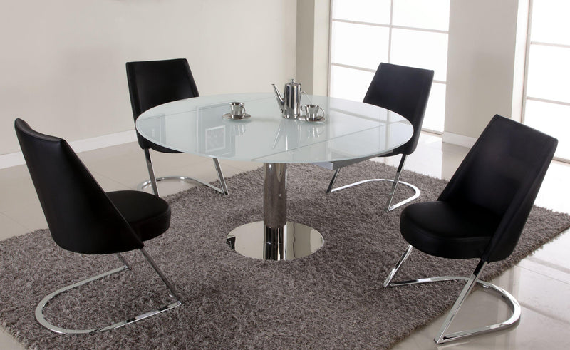 TAMI Contemporary Motion-Extendable White Glass Dining Table