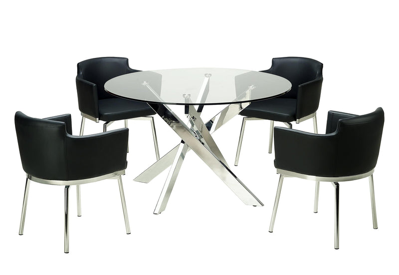 DUSTY Modern Dining Set w/ Round Glass Table & Swivel Club Chairs