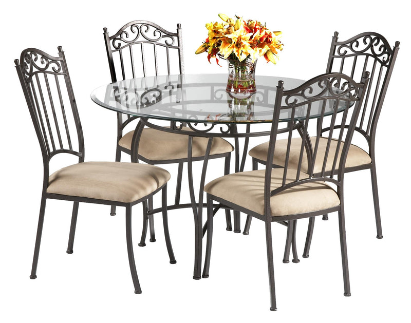 0710 Transitional Style Dining Set with Wrought Iron Glass Table & Chairs