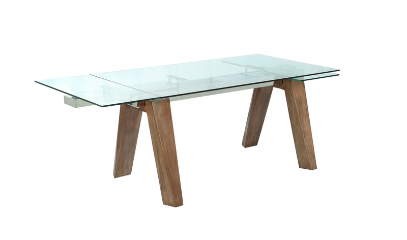 ESTHER Modern Dining Table w/ Extendable Glass Top & Solid Wood Legs