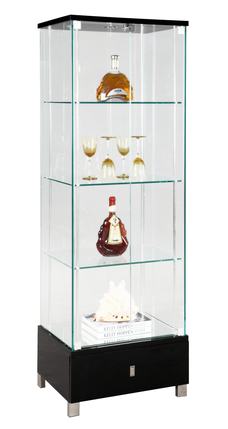 6628 CUR Contemporary Glass Curio w/ Shelves, Drawer & LED Lights