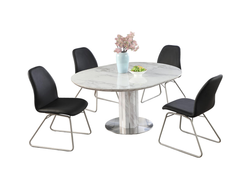 GRETCHEN Contemporary Dining Set w/ Butterfly-Extendable Marbleized Top Table