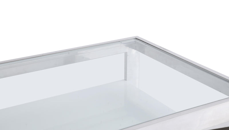 KRISTA-BUF Modern White Buffet w/ Stainless Steel & Tempered Glass Top