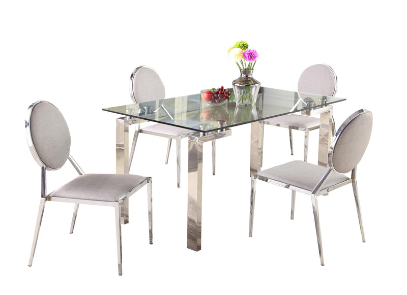 CRISTINA Contemporary Dining Set w/ Glass Table & Upholstered Chairs