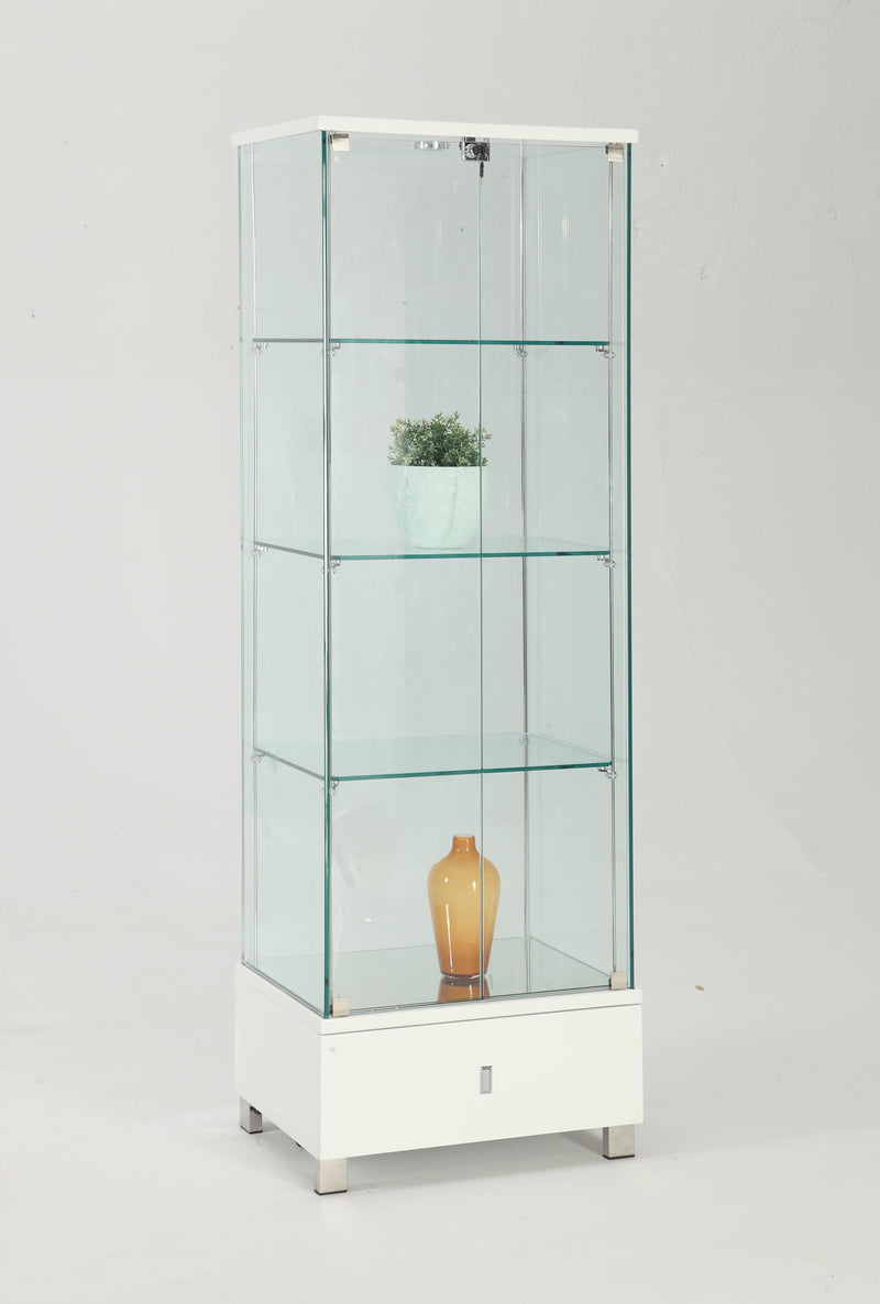 6628 CUR Contemporary Glass Curio w/ Shelves, Drawer & LED Lights