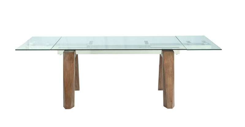 ESTHER Modern Dining Table w/ Extendable Glass Top & Solid Wood Legs