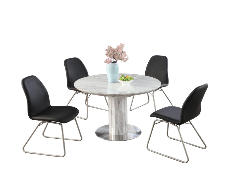 GRETCHEN Contemporary Dining Set w/ Butterfly-Extendable Marbleized Top Table