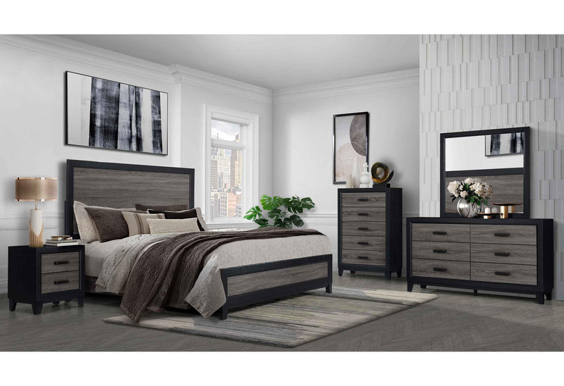 grey bed and black dresser LISBON GREY/BLACK KING BED, DRESSER, MIRROR NIGHTSTAND Fall26