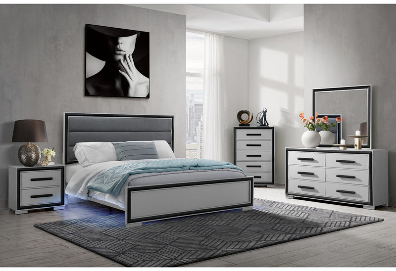 grey bed and black dresser AMELIA GREY/BLACK FULL BED, DRESSER, MIRROR NIGHTSTAND Fall26