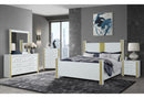 Logan White-Gold Queen Bed-Dresser-Mirror And Nightstand