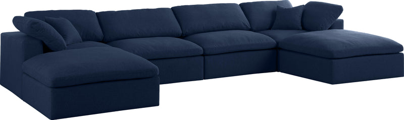 Serene Navy Linen Fabric Deluxe Cloud Modular Sectional