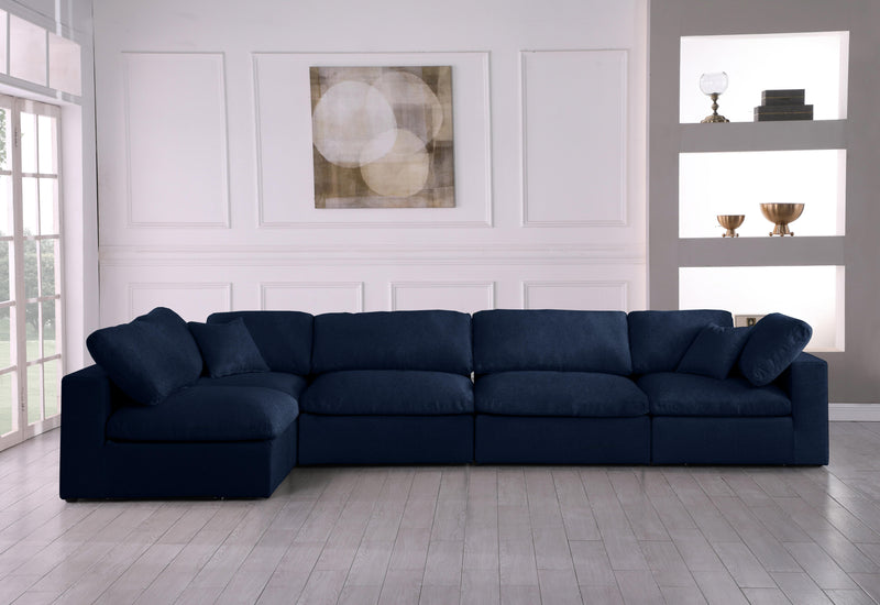 Serene Navy Linen Fabric Deluxe Cloud Modular Sectional