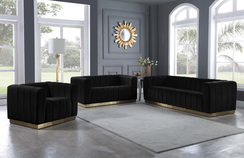 Marlon Black Velvet Sofa