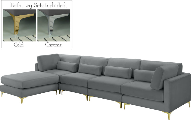 Julia Grey Velvet Modular Sectional (5 Boxes)