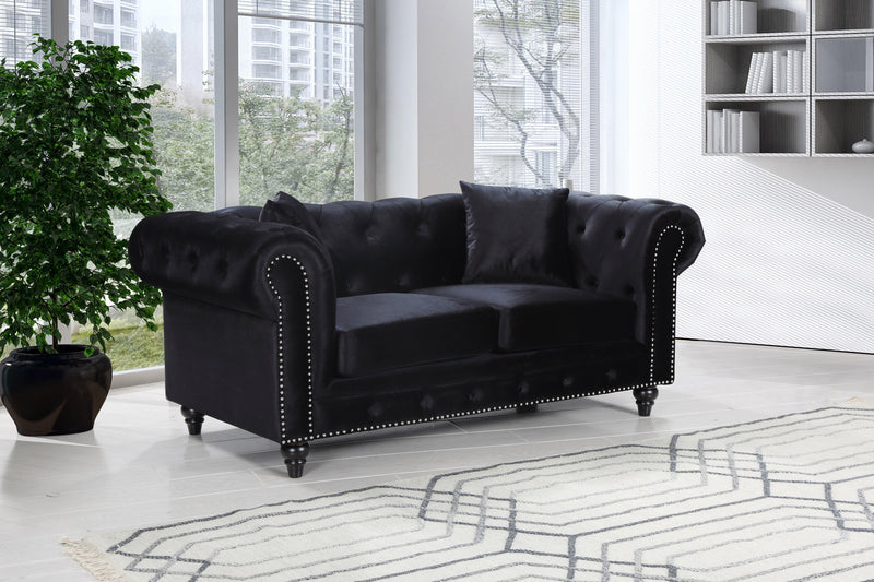 Chesterfield Black Velvet Loveseat