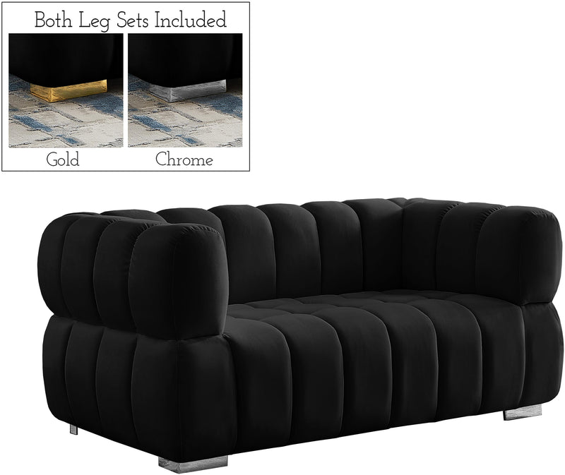 Gwen Black Velvet Loveseat