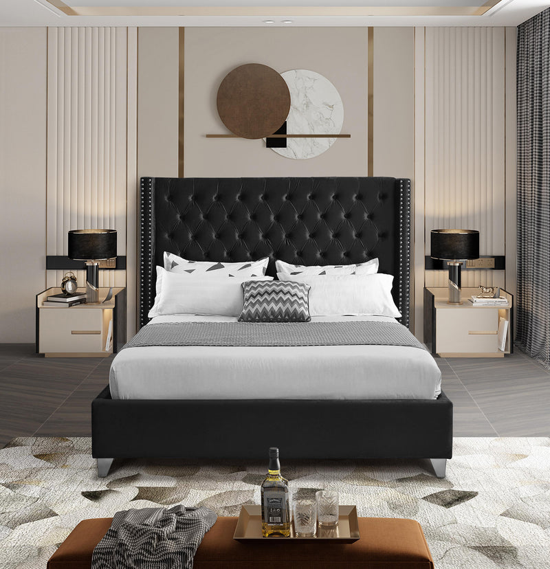 Aiden Black Velvet Queen Bed