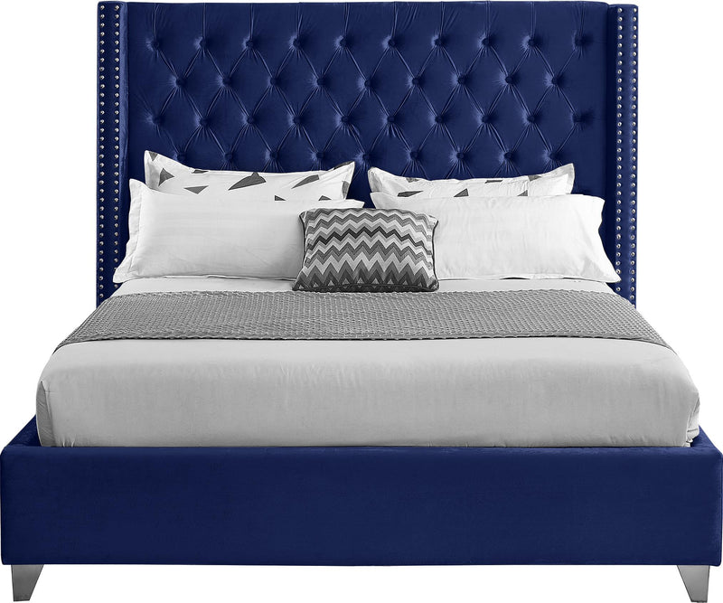 Aiden Navy Velvet King Bed