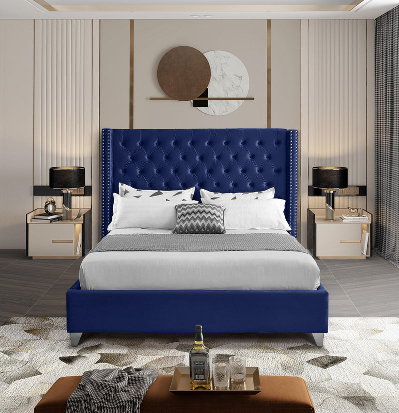 Aiden Navy Velvet Queen Bed