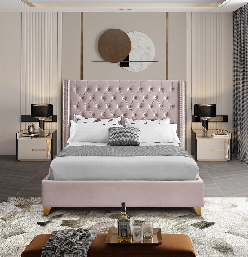 Barolo Pink Velvet Queen Bed