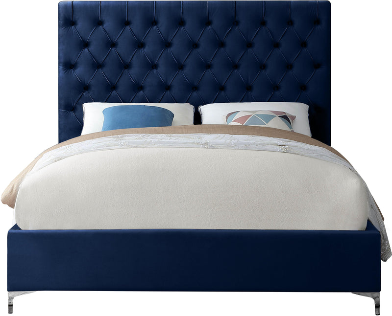 Cruz Navy Velvet King Bed