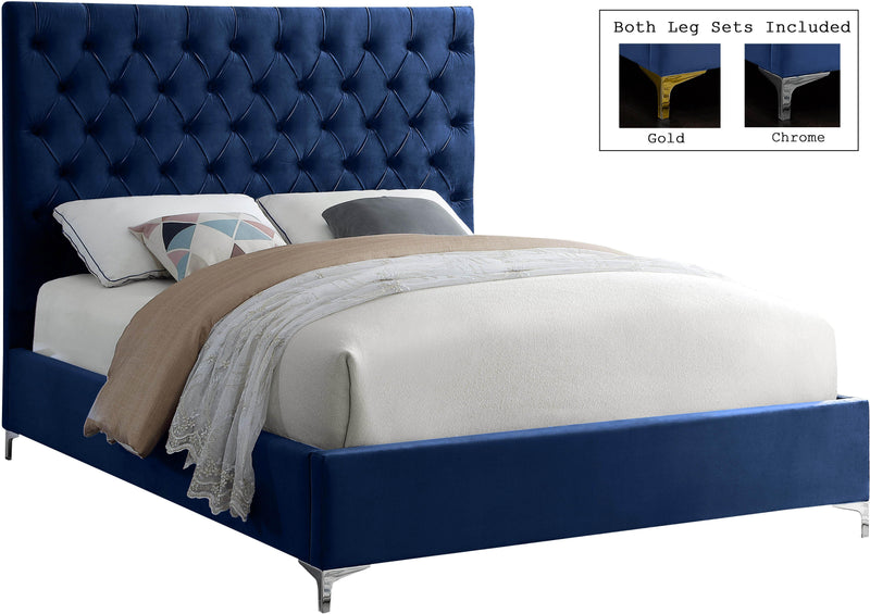 Cruz Navy Velvet Queen Bed