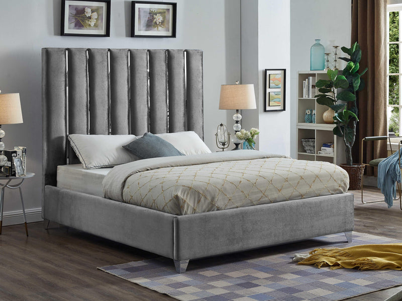 Enzo Grey Velvet Queen Bed