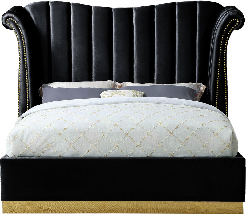 Flora Black Velvet Queen Bed (3 Boxes)