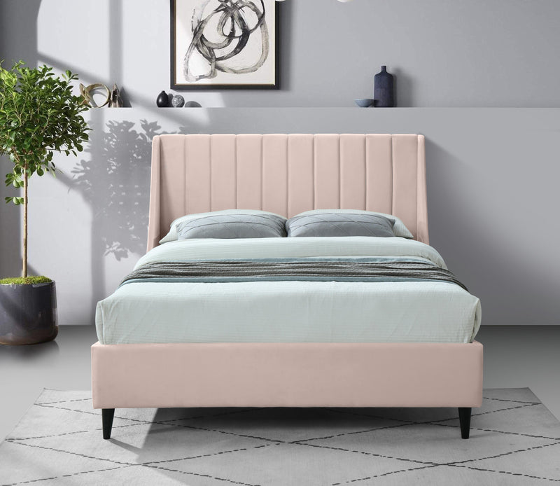 Eva Pink Velvet Queen Bed