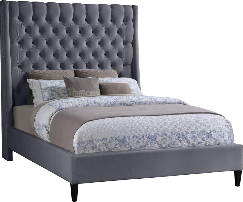 Fritz Grey Velvet Queen Bed